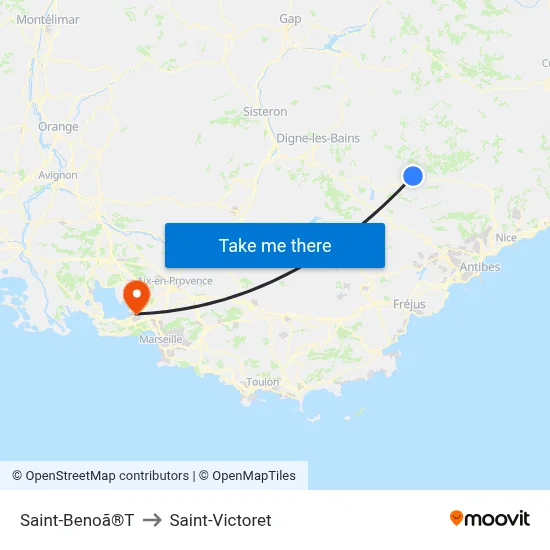 Saint-Benoã®T to Saint-Victoret map