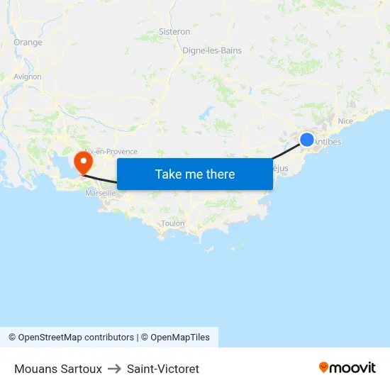 Mouans Sartoux to Saint-Victoret map