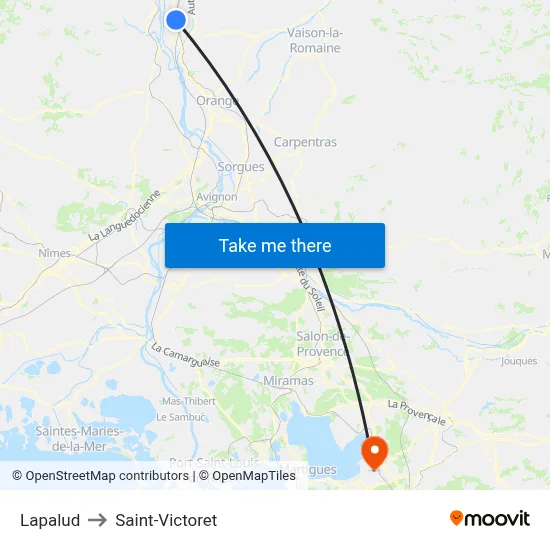 Lapalud to Saint-Victoret map