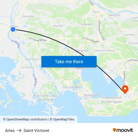 Arles to Saint-Victoret map