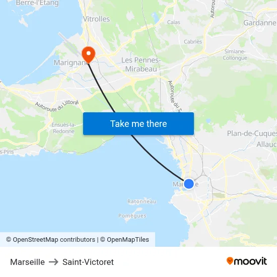 Marseille to Saint-Victoret map