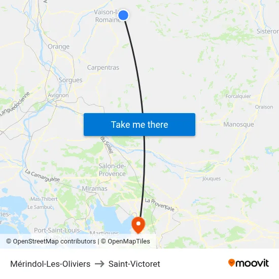 Mérindol-Les-Oliviers to Saint-Victoret map