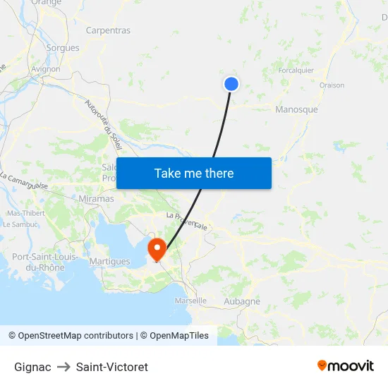 Gignac to Saint-Victoret map