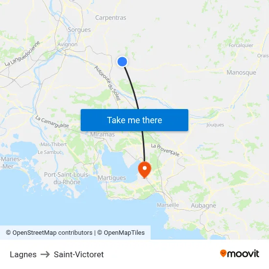 Lagnes to Saint-Victoret map