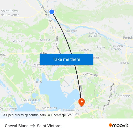 Cheval-Blanc to Saint-Victoret map