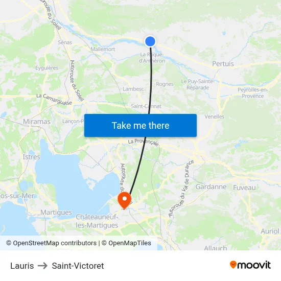 Lauris to Saint-Victoret map