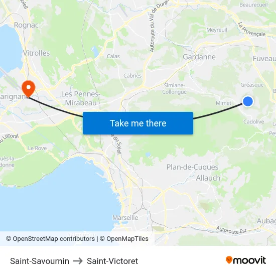 Saint-Savournin to Saint-Victoret map