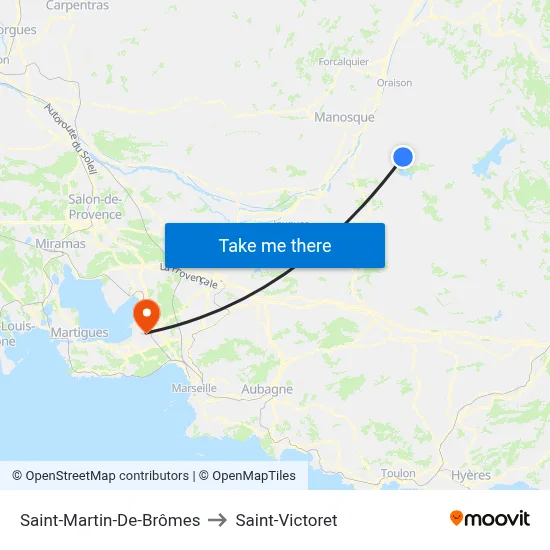 Saint-Martin-De-Brômes to Saint-Victoret map