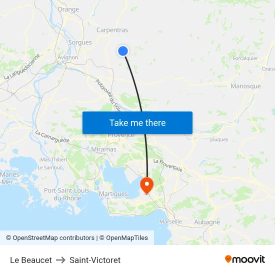 Le Beaucet to Saint-Victoret map