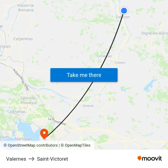 Valernes to Saint-Victoret map