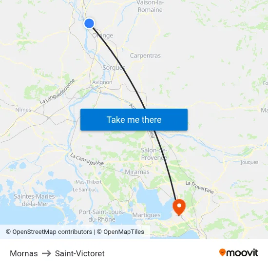 Mornas to Saint-Victoret map