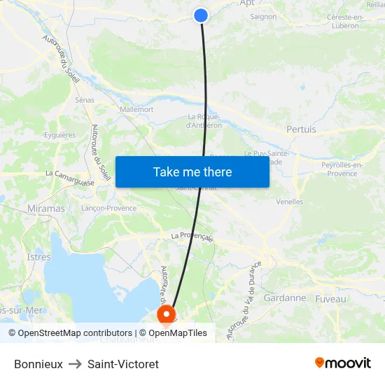 Bonnieux to Saint-Victoret map