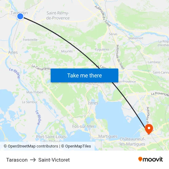 Tarascon to Saint-Victoret map