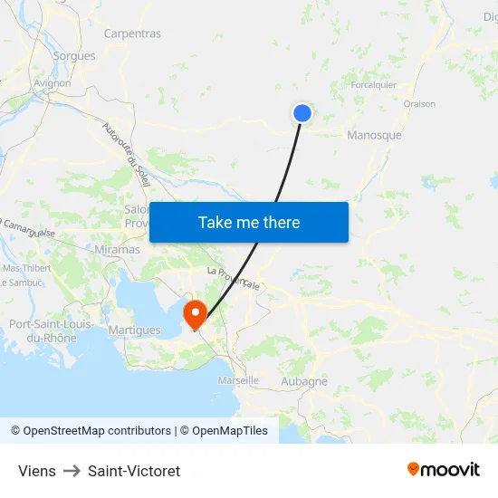 Viens to Saint-Victoret map