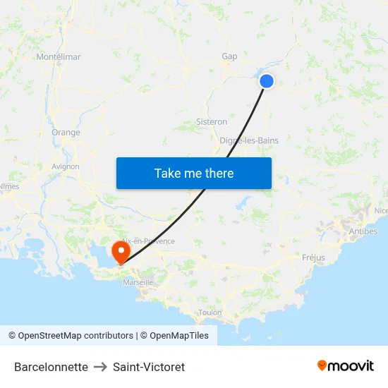 Barcelonnette to Saint-Victoret map