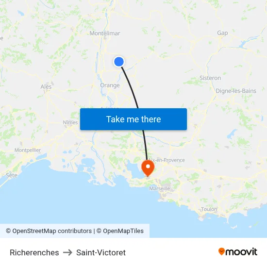 Richerenches to Saint-Victoret map