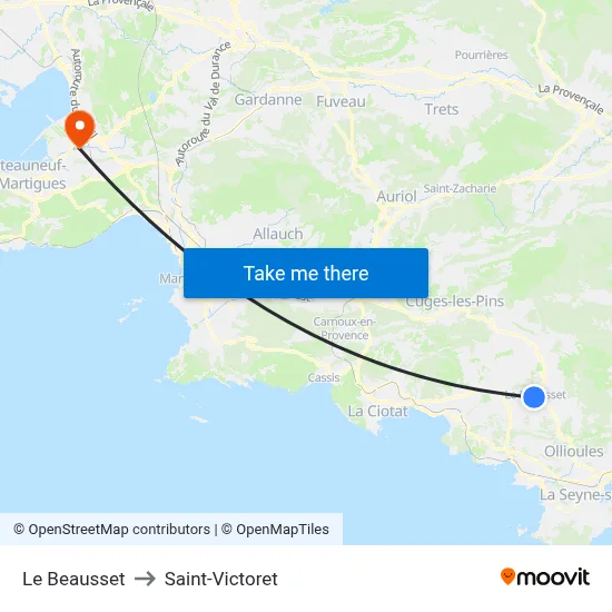 Le Beausset to Saint-Victoret map