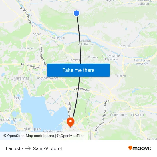 Lacoste to Saint-Victoret map