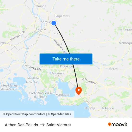 Althen-Des-Paluds to Saint-Victoret map