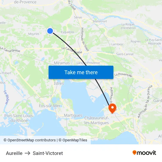 Aureille to Saint-Victoret map