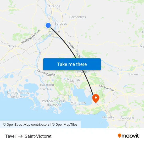Tavel to Saint-Victoret map