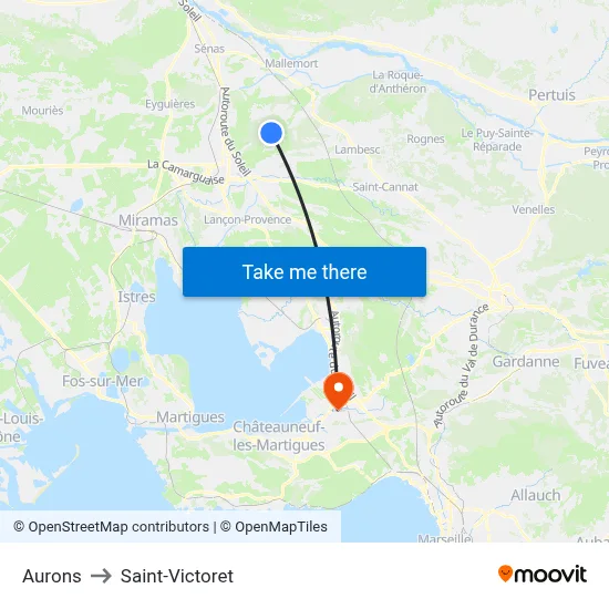 Aurons to Saint-Victoret map