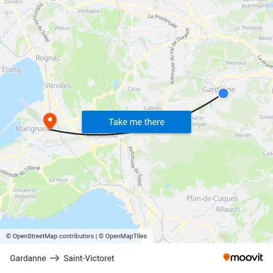 Gardanne to Saint-Victoret map