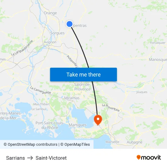 Sarrians to Saint-Victoret map