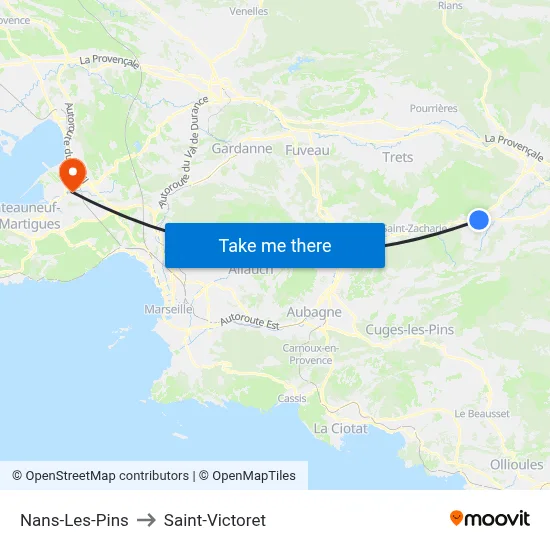 Nans-Les-Pins to Saint-Victoret map