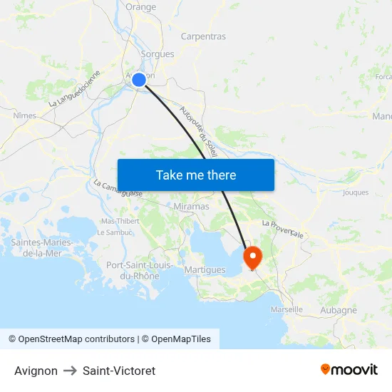 Avignon to Saint-Victoret map