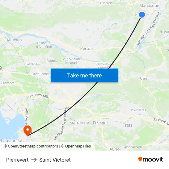 Pierrevert to Saint-Victoret map