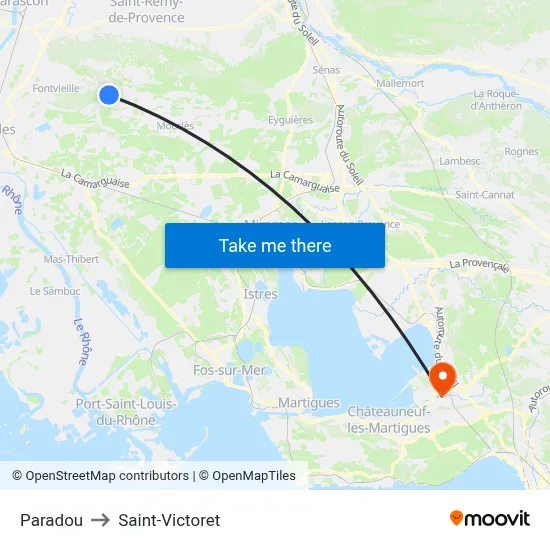 Paradou to Saint-Victoret map