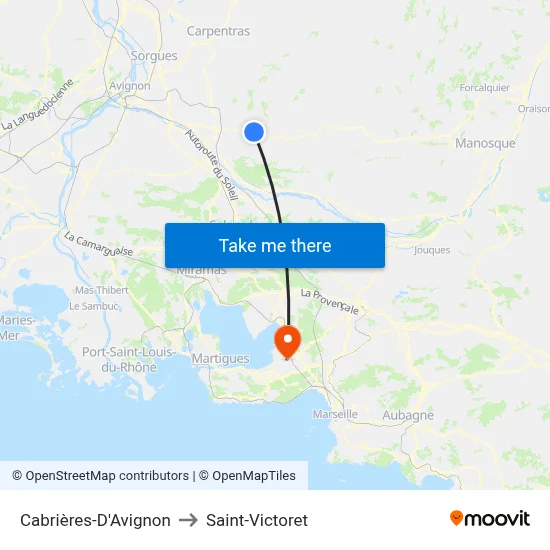 Cabrières-D'Avignon to Saint-Victoret map