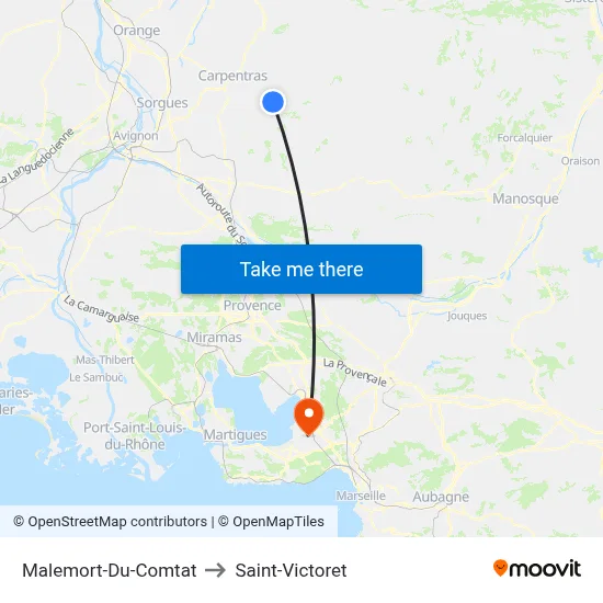 Malemort-Du-Comtat to Saint-Victoret map