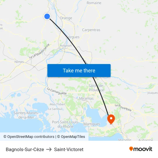 Bagnols-Sur-Cèze to Saint-Victoret map