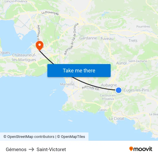 Gémenos to Saint-Victoret map