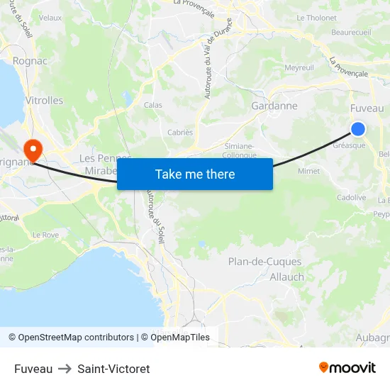 Fuveau to Saint-Victoret map