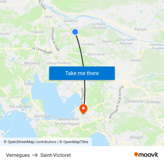 Vernègues to Saint-Victoret map