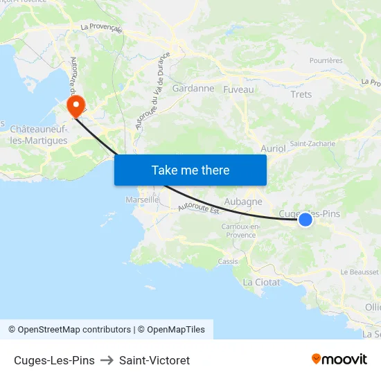 Cuges-Les-Pins to Saint-Victoret map