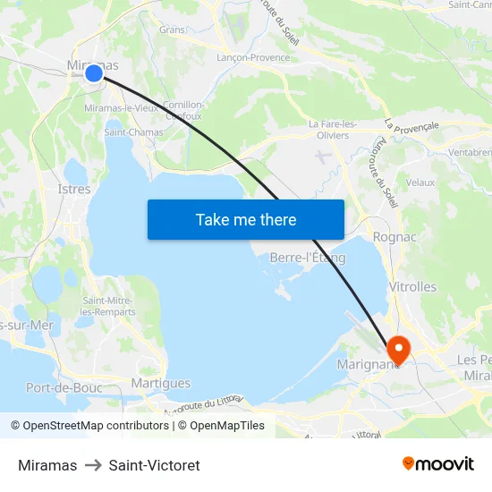 Miramas to Saint-Victoret map