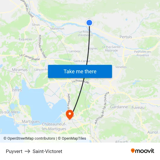Puyvert to Saint-Victoret map