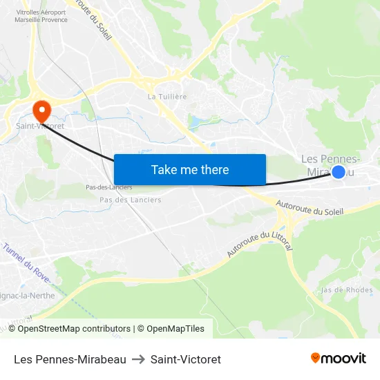 Les Pennes-Mirabeau to Saint-Victoret map