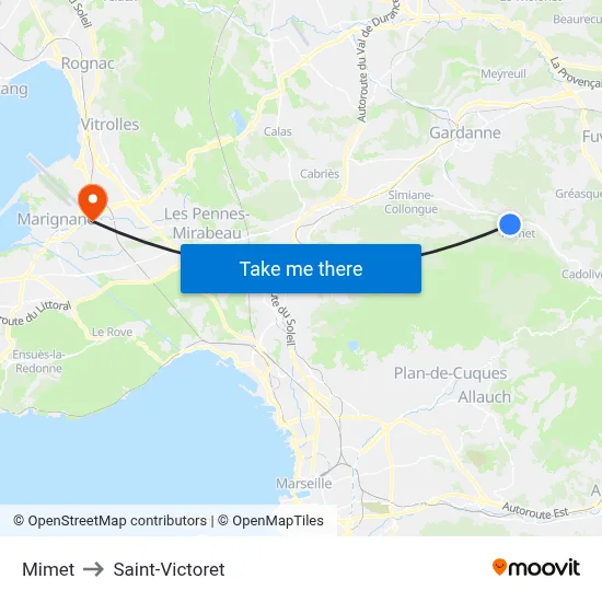 Mimet to Saint-Victoret map