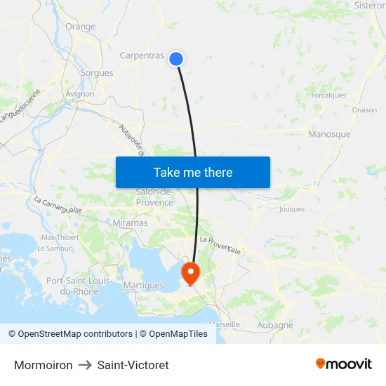Mormoiron to Saint-Victoret map