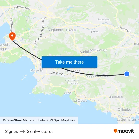 Signes to Saint-Victoret map