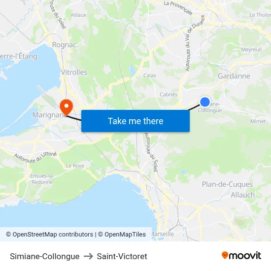 Simiane-Collongue to Saint-Victoret map