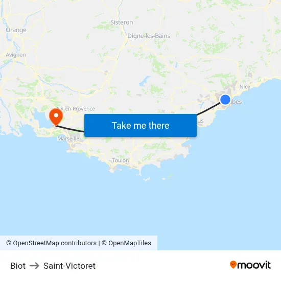 Biot to Saint-Victoret map