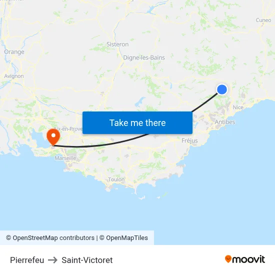 Pierrefeu to Saint-Victoret map