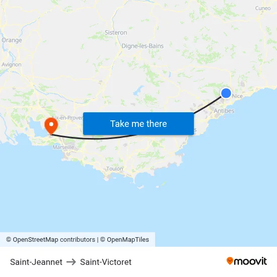 Saint-Jeannet to Saint-Victoret map