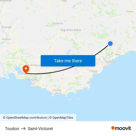 Toudon to Saint-Victoret map